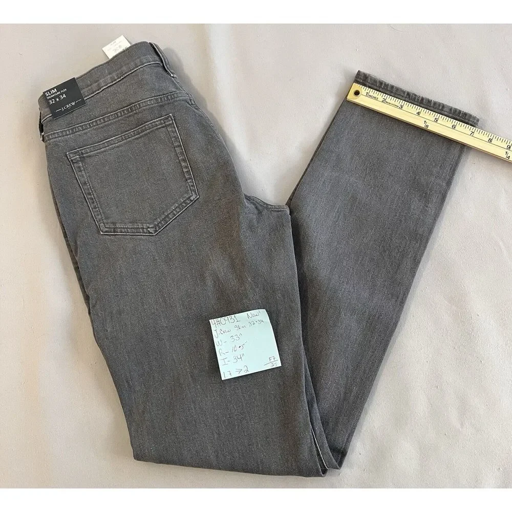 J Crew‎ Jeans Mens 32x34 Gray Flex Slim Straight Stretch Denim Mid Rise NWT